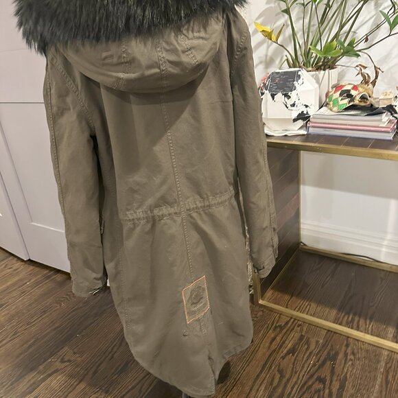 Mr. and Mrs Italy Real Fur Lined Army Green Parka Jacket XS - Picture 3 of 11